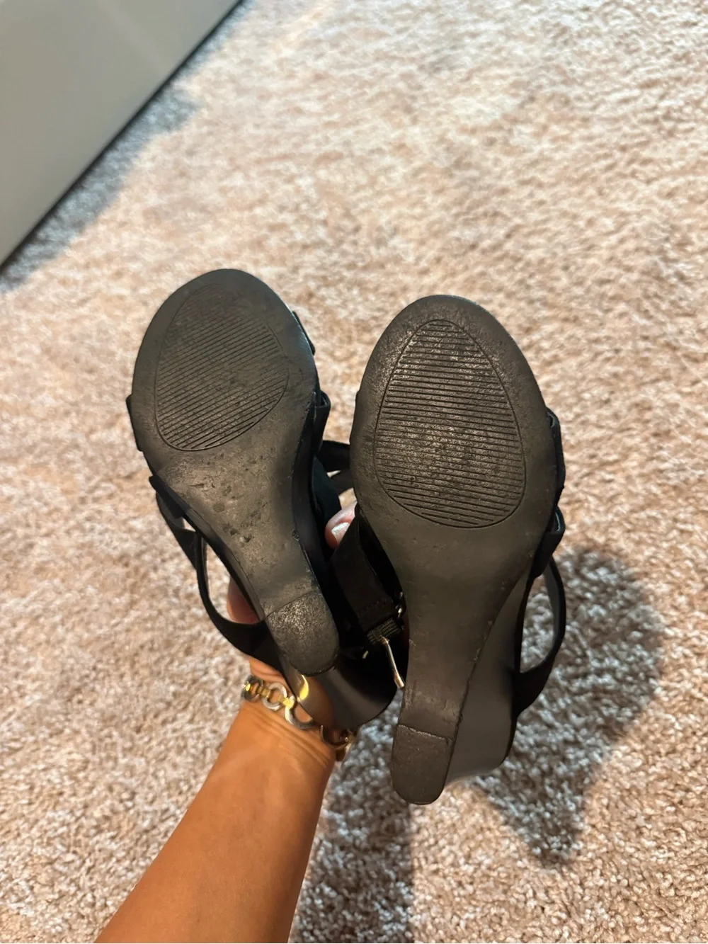 Forever 21 Black Strappy Wedge Sandals